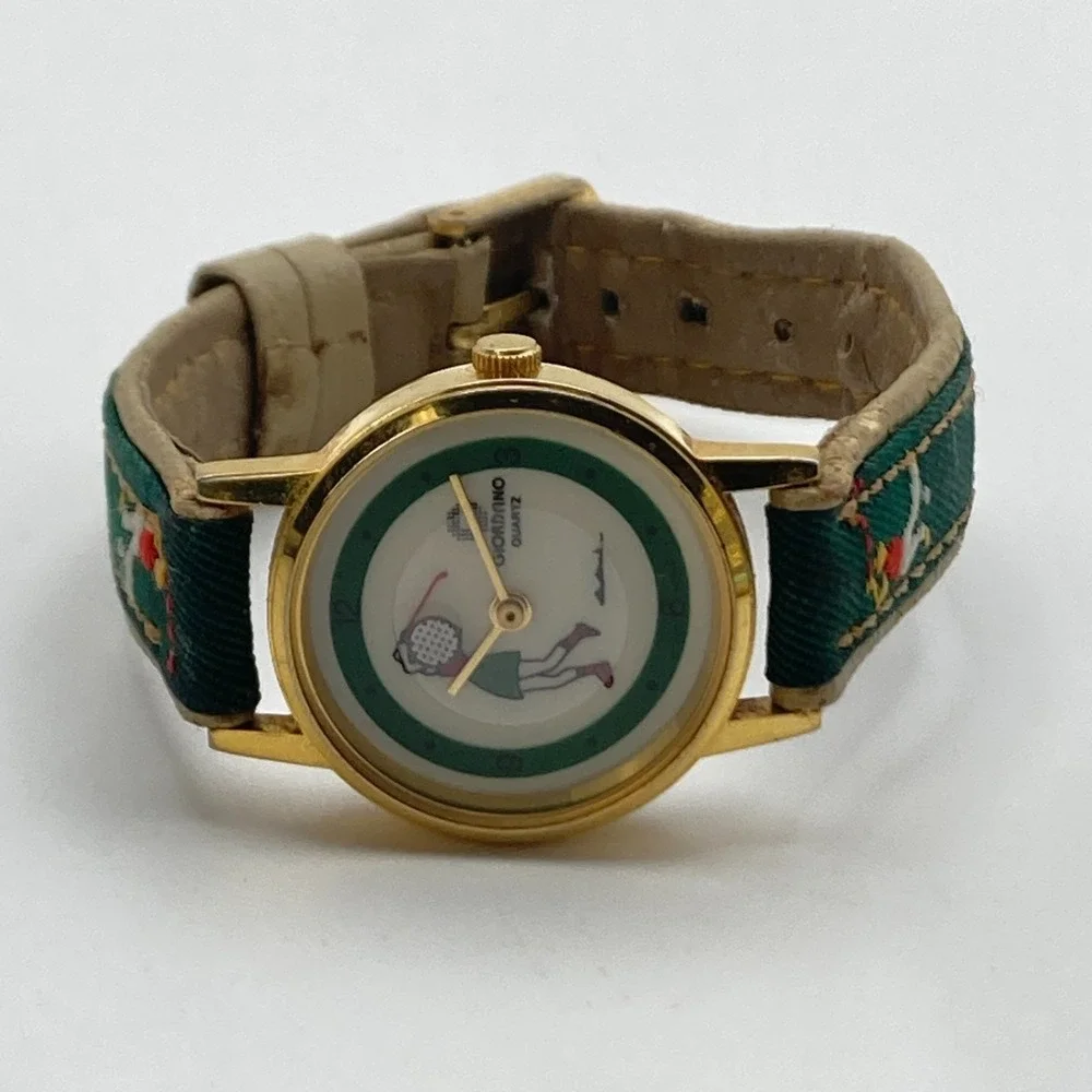 Vintage Giordano Women's Watch Golf Gold Tone Rotating Ball New Battery SMALL 7